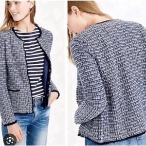 J Crew Knit Tweed Cardigan Blazer Jacket Sz S Lined Fringe Detail Hook Eye Close
